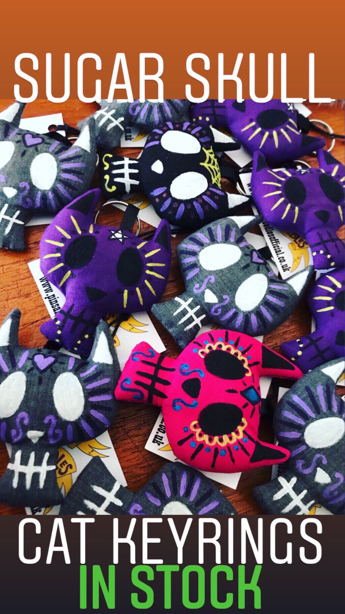 Sugar Skull Cat Keyring