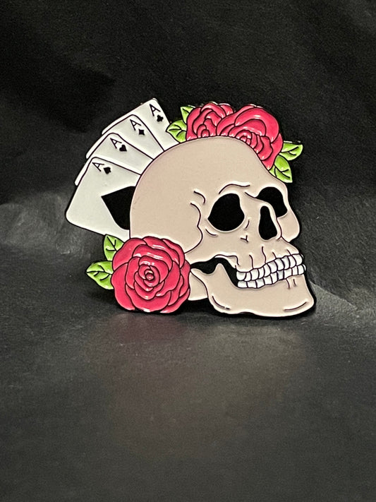 Skull with Cards Pin Badge