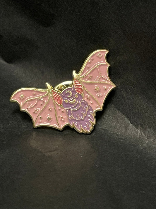 Pink and Gold Bat Pin Badge
