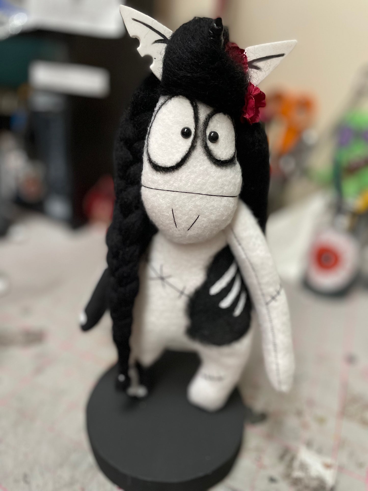 Red and Black Haired Zombie Unicorn Art Doll