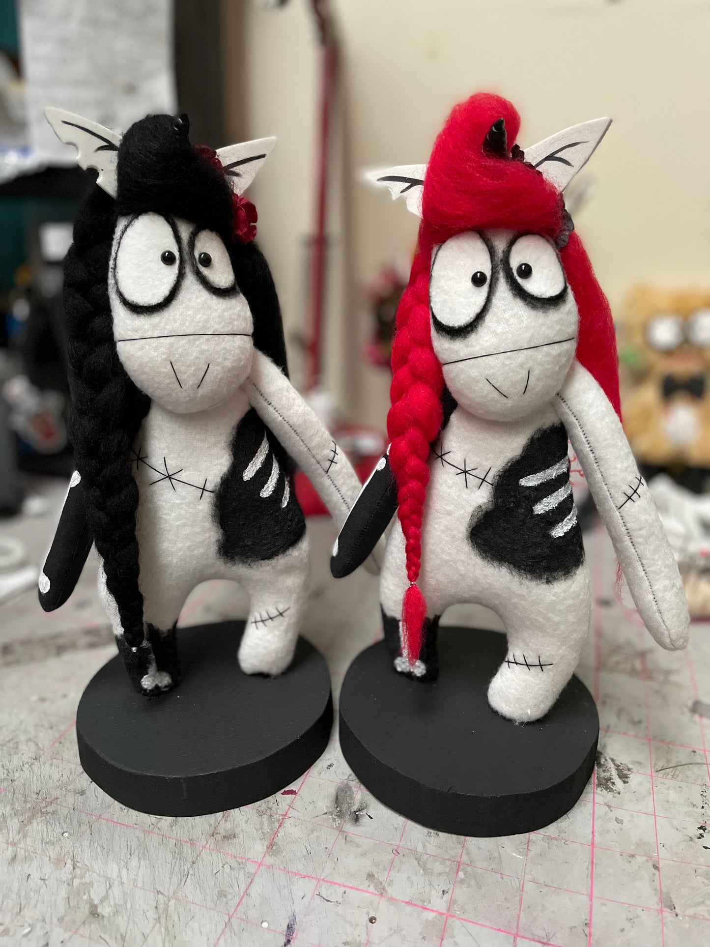Red and Black Haired Zombie Unicorn Art Doll
