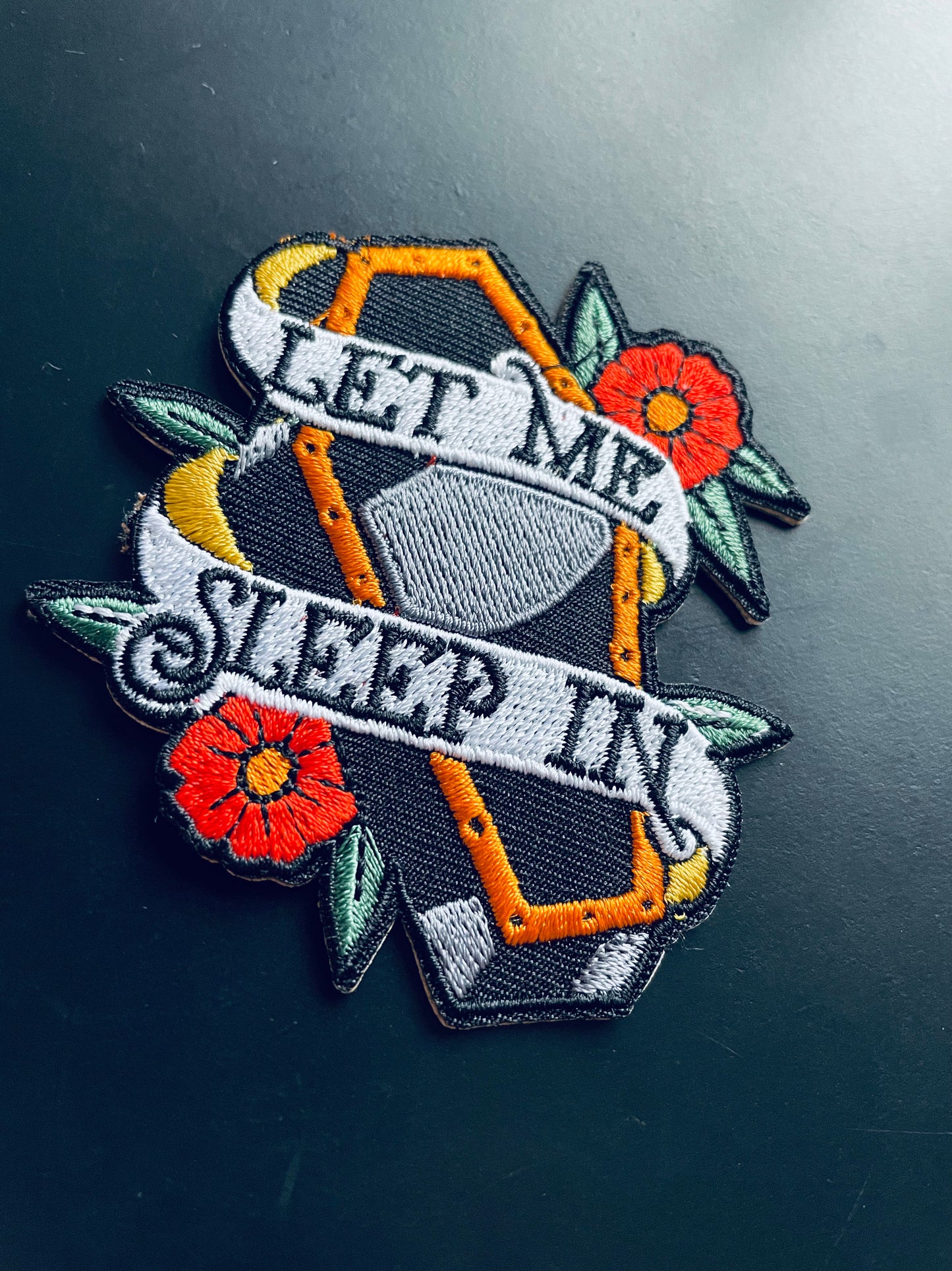 'Let Me Sleep In' Coffin Embroidered Patch