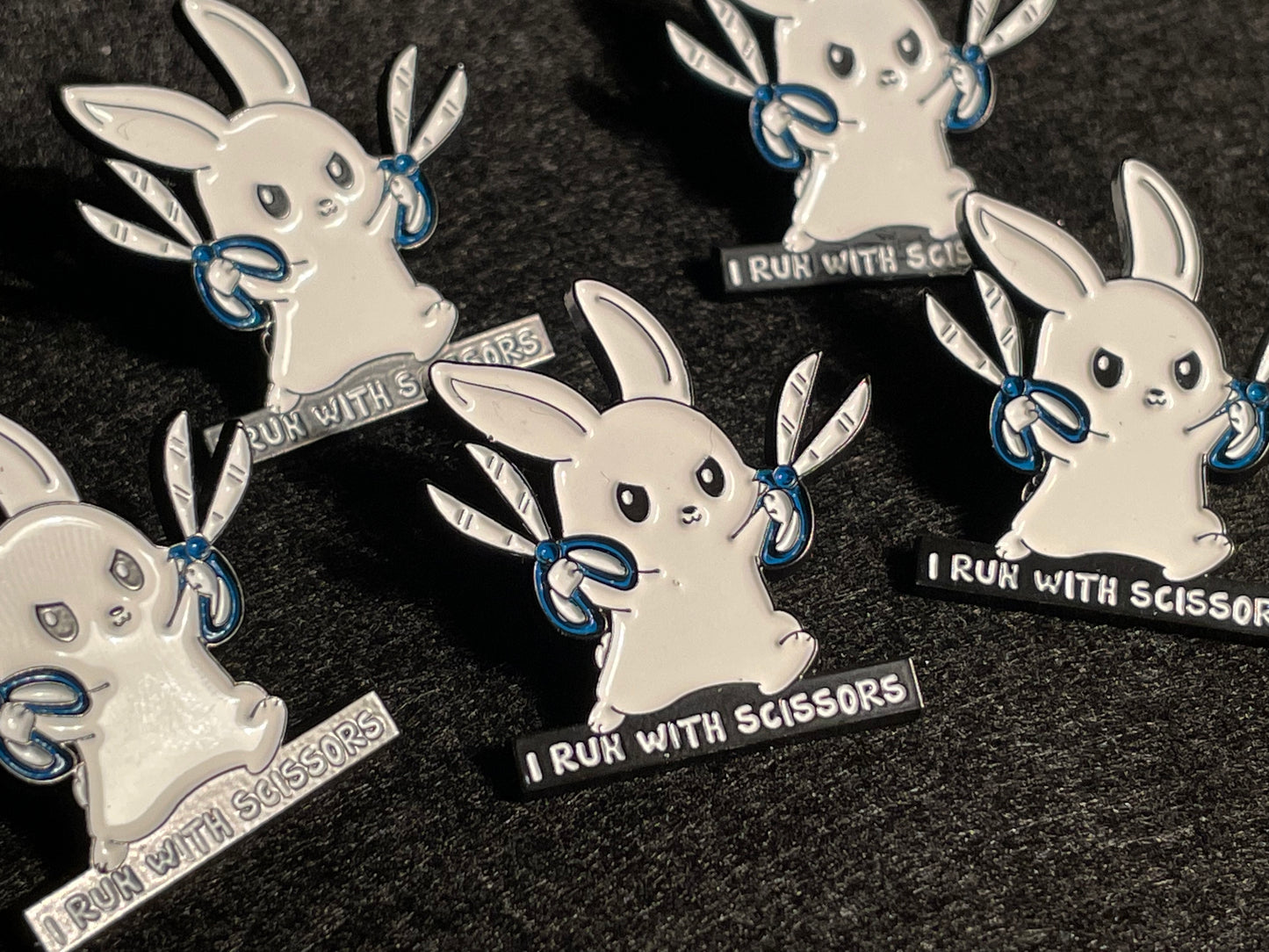 ‘I run with scissors’ Bunny Pin Badge