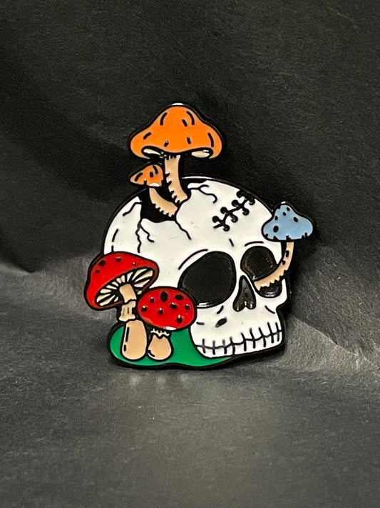Skull with Mushrooms Pin Badge