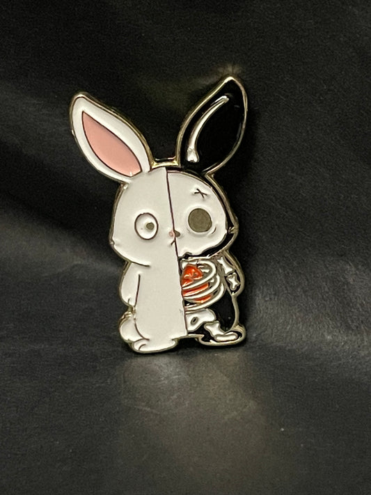 Skeleton Bunny Pin Badge