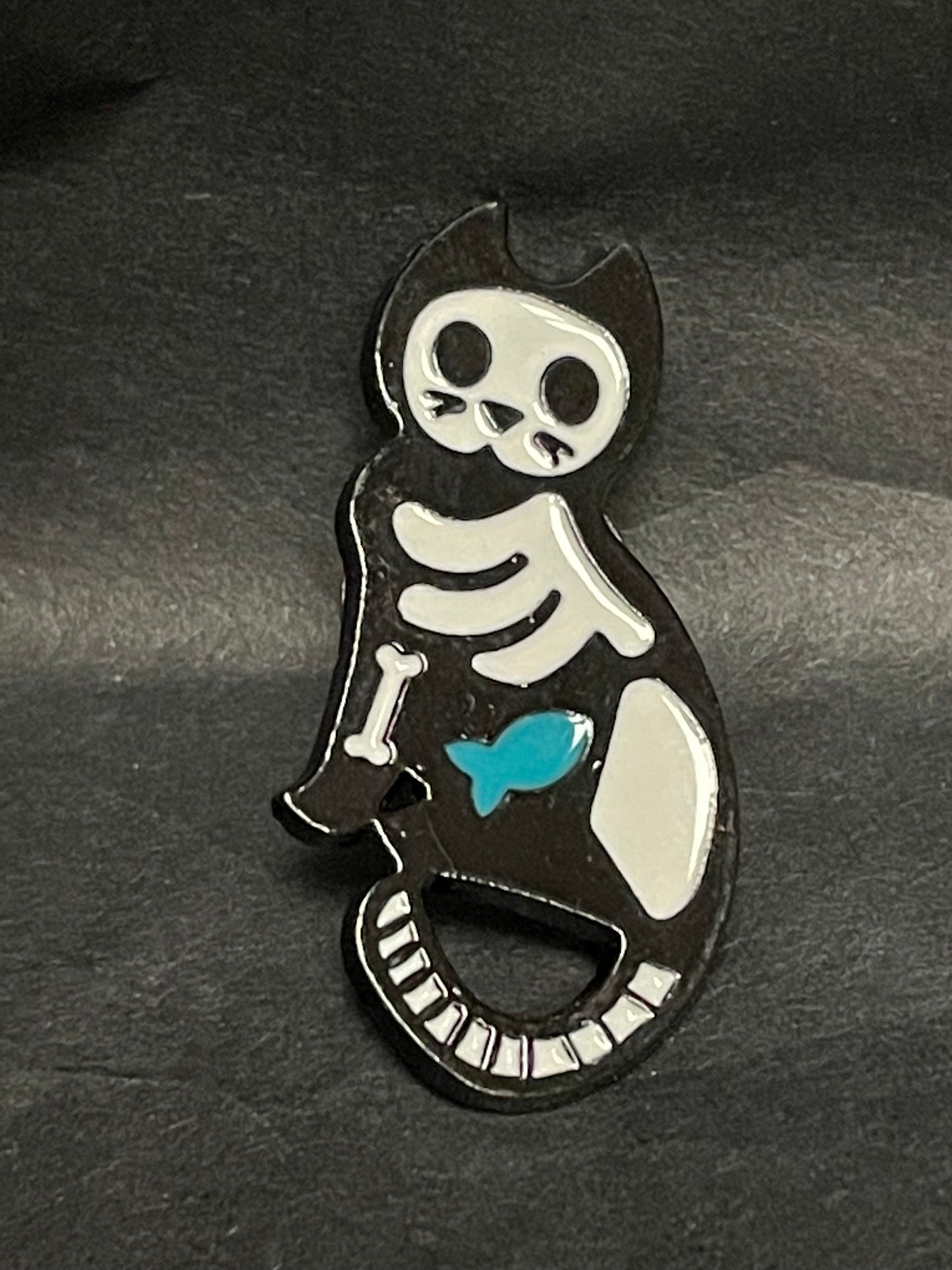 Skeleton Cat Pin Badge