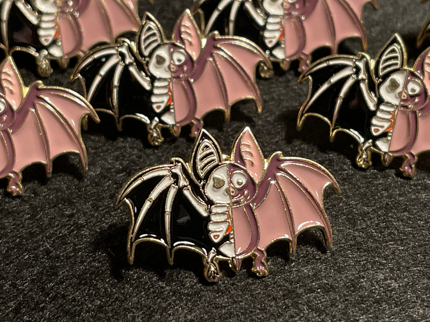 Skeleton Bat Pin Badge