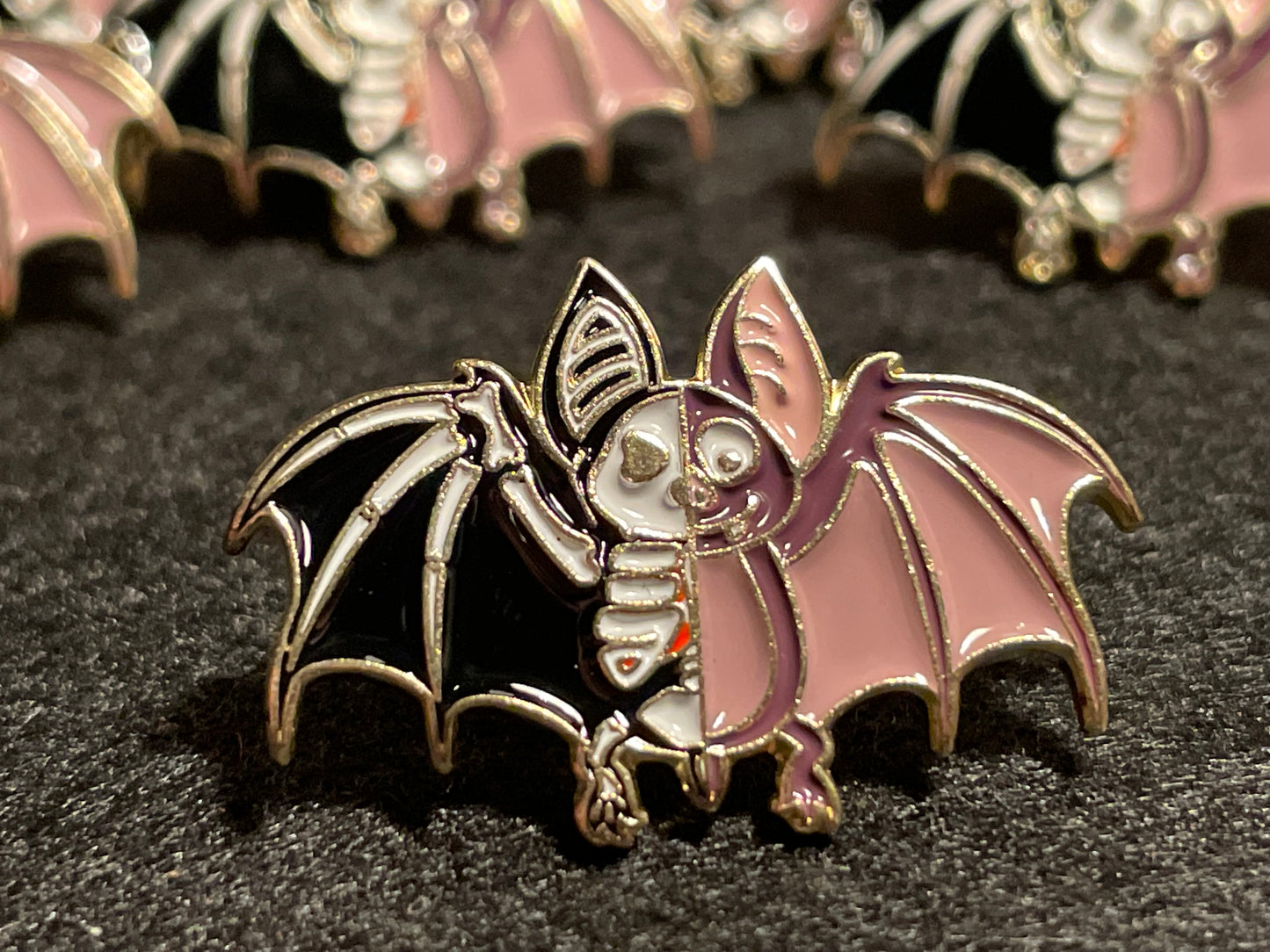 Skeleton Bat Pin Badge