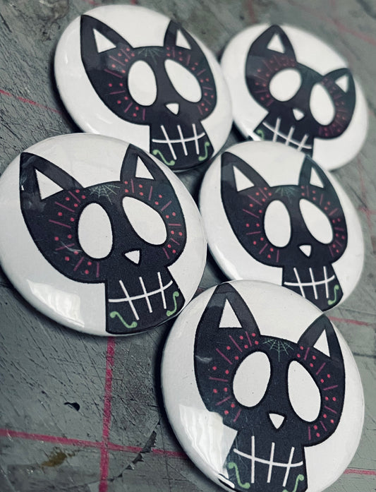 Black Sugar Skull Cat Badge (32mm)