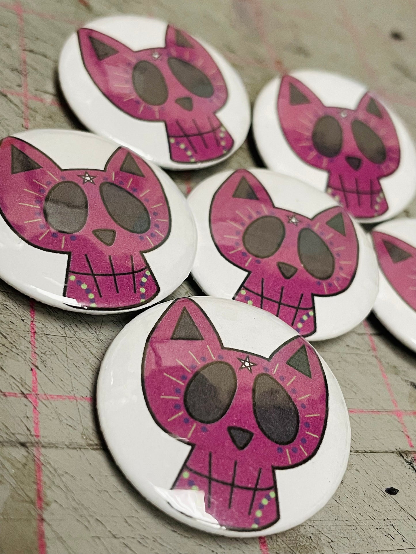 Purple Sugar Skull Cat Badge (32mm)