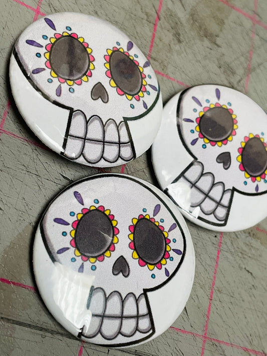 Yellow and Pink Skull Badge (32mm)
