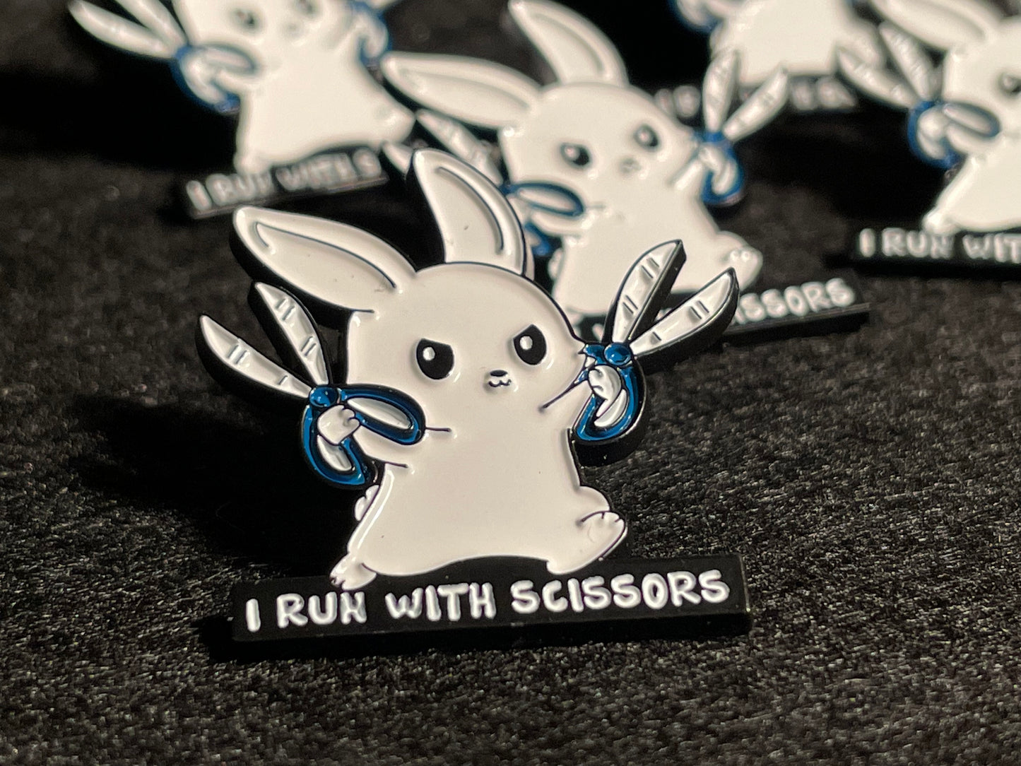 ‘I run with scissors’ Bunny Pin Badge